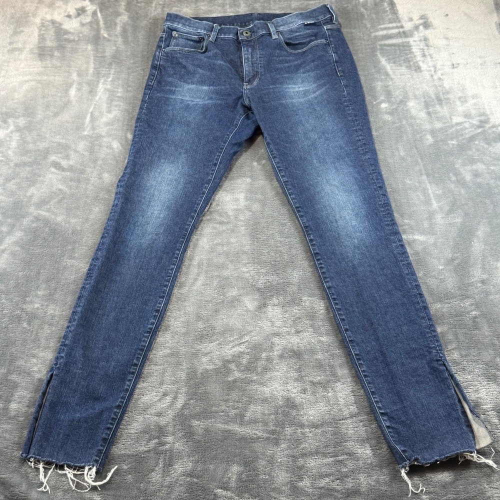 G-Star Raw 3301 Skinny Slit Jeans Blue Denim Frayed Hem 30/32 High Rise